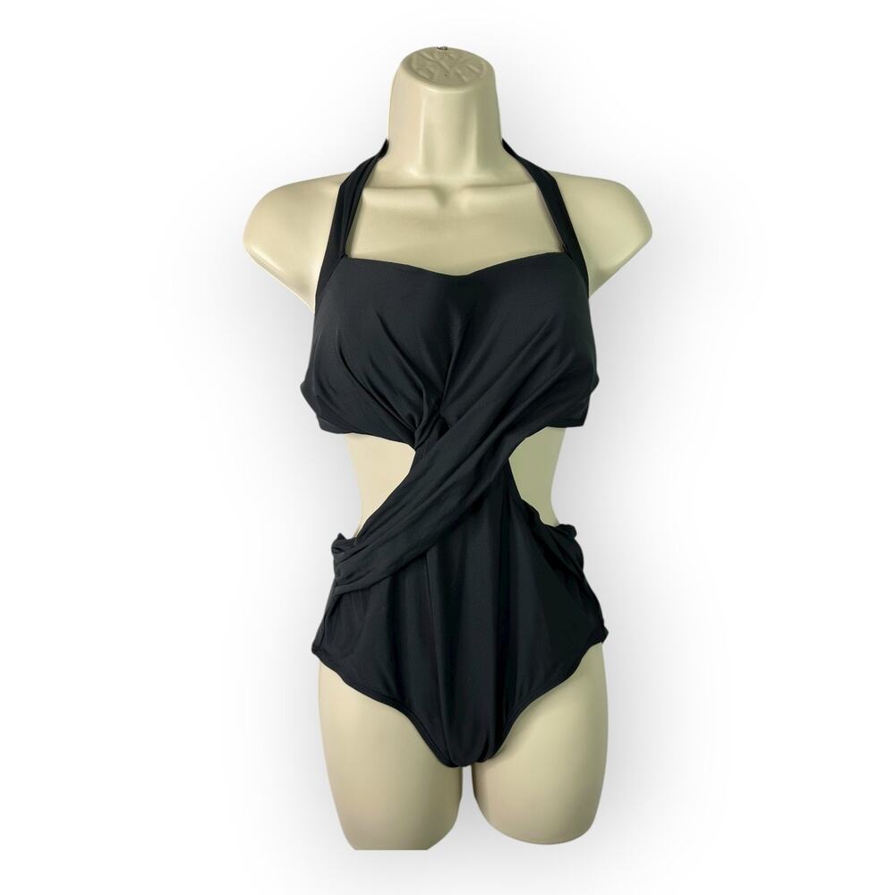 Mermaid Anthro Medium Black Criss Cross Open Back One Piece Bathing Suit Black